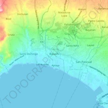 Bauan topographic map, elevation, terrain