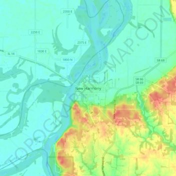 New Harmony topographic map, elevation, terrain