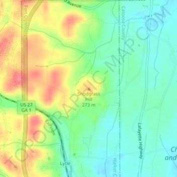 Snodgrass Hill topographic map, elevation, terrain