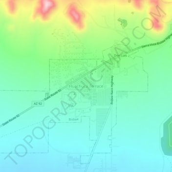 Huachuca Terrace topographic map, elevation, terrain