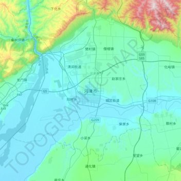 Hejin topographic map, elevation, terrain