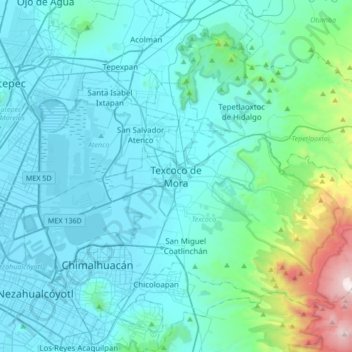 Texcoco de Mora topographic map, elevation, terrain