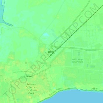 Dahej topographic map, elevation, terrain