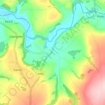 Pentre cwrt topographic map, elevation, terrain
