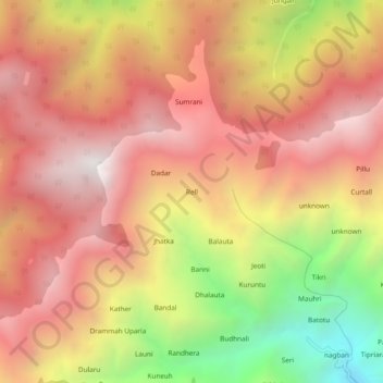 Rell topographic map, elevation, terrain