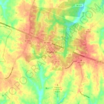 Powhatan topographic map, elevation, terrain