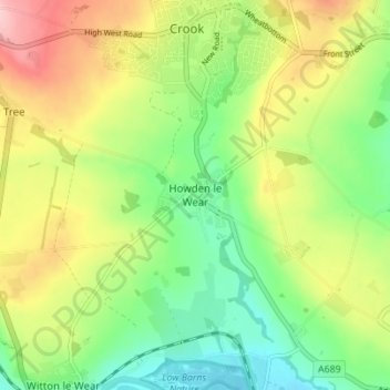Howden le Wear topographic map, elevation, terrain