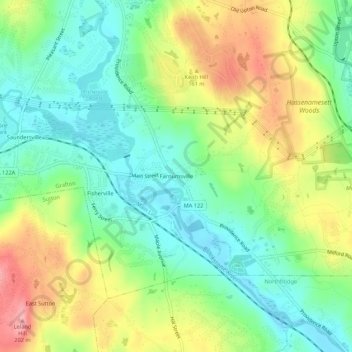 Farnumsville topographic map, elevation, terrain