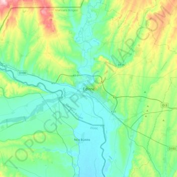 Edirne topographic map, elevation, terrain