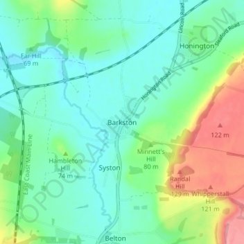 Barkston topographic map, elevation, terrain