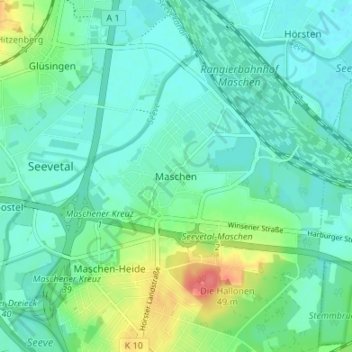 Maschen topographic map, elevation, terrain
