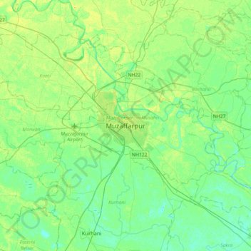 Muzaffarpur topographic map, elevation, terrain