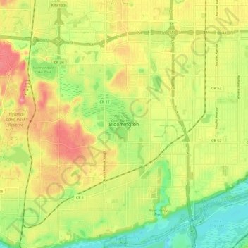 Bloomington topographic map, elevation, terrain