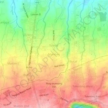 Malabag topographic map, elevation, terrain