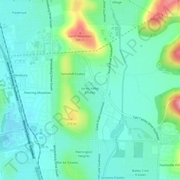 Jones Valley Estates topographic map, elevation, terrain