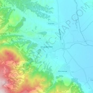 Goce Delcev topographic map, elevation, terrain