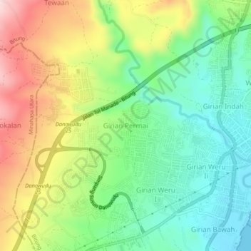 Girian Permai topographic map, elevation, terrain
