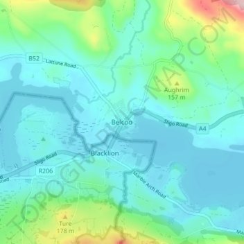 Belcoo topographic map, elevation, terrain