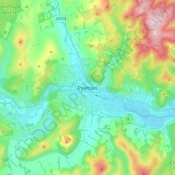 Peebles topographic map, elevation, terrain