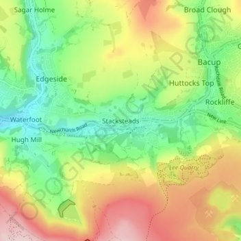 Stacksteads topographic map, elevation, terrain
