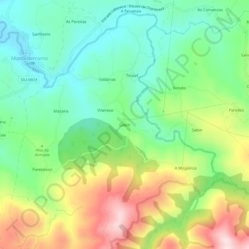 Gabín topographic map, elevation, terrain