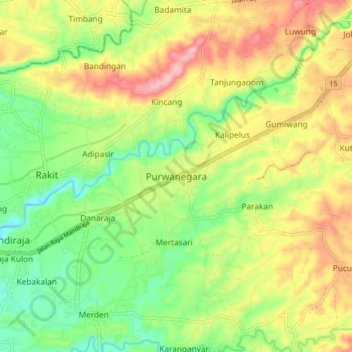 Purwanegara topographic map, elevation, terrain