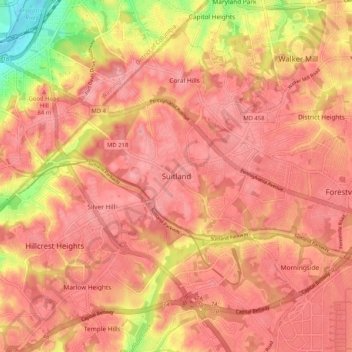 Suitland topographic map, elevation, terrain