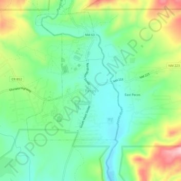 Pecos topographic map, elevation, terrain
