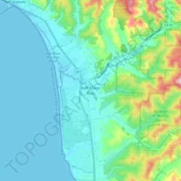 Half Moon Bay topographic map, elevation, terrain