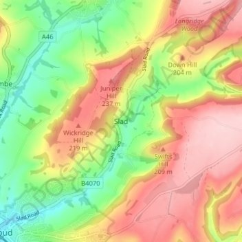 Slad topographic map, elevation, terrain