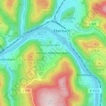 Neckar-Wimmersbach topographic map, elevation, terrain