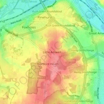 Little Amwell topographic map, elevation, terrain
