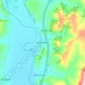 Llanllowell topographic map, elevation, terrain