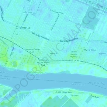 Meraux topographic map, elevation, terrain
