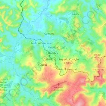 Bambuí topographic map, elevation, terrain