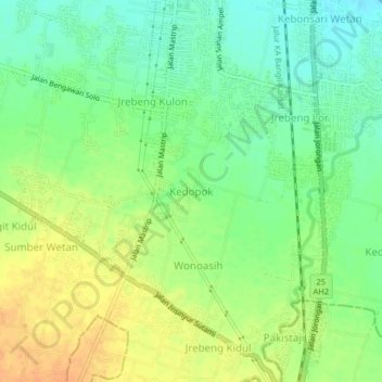 Kedopok topographic map, elevation, terrain