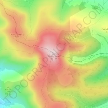 Moel Famau topographic map, elevation, terrain