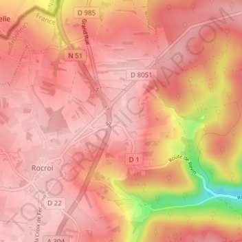 Hiraumont topographic map, elevation, terrain