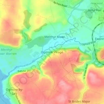 Ogmore topographic map, elevation, terrain