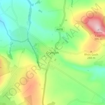 Crymych topographic map, elevation, terrain