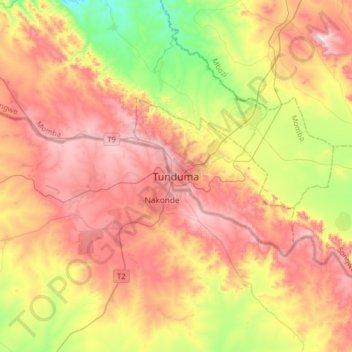 Tunduma topographic map, elevation, terrain