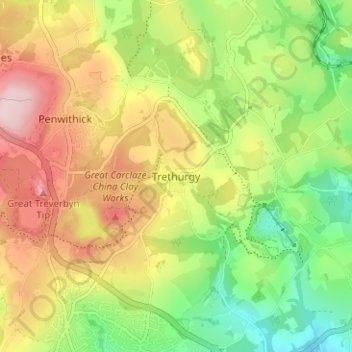Trethurgy topographic map, elevation, terrain