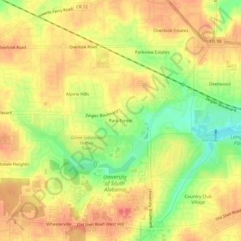 Park Forest topographic map, elevation, terrain