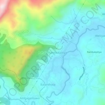 Pahala Rambukpitiya topographic map, elevation, terrain