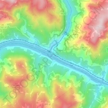 Foz do Tua topographic map, elevation, terrain