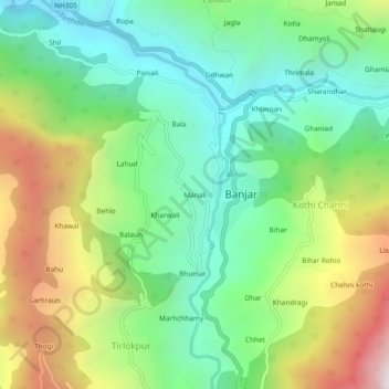 Manali topographic map, elevation, terrain