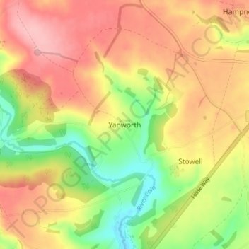 Yanworth topographic map, elevation, terrain