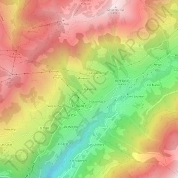 Les Evettes topographic map, elevation, terrain