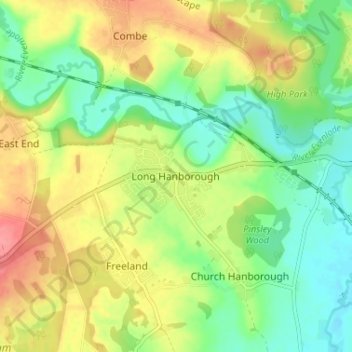 Long Hanborough topographic map, elevation, terrain