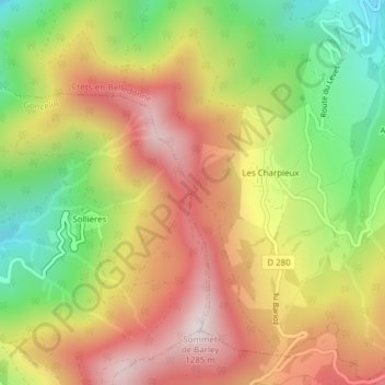 Col du Crêt topographic map, elevation, terrain